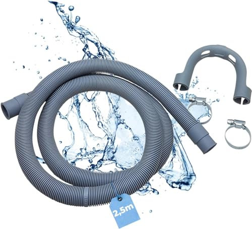 Lichtblau Ablaufschlauch Waschmaschine Geschirrspüler I Größe 2,5 m I Komplettes Set inkl. Bügel und Schlauchschellen I Wasserablaufschlauch universell verwendbar Hersteller unabhängig