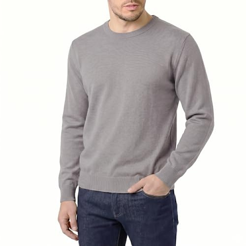 Castle Point Men's Cotton Crew Neck Jumper Knitted Sweater, Grey, L