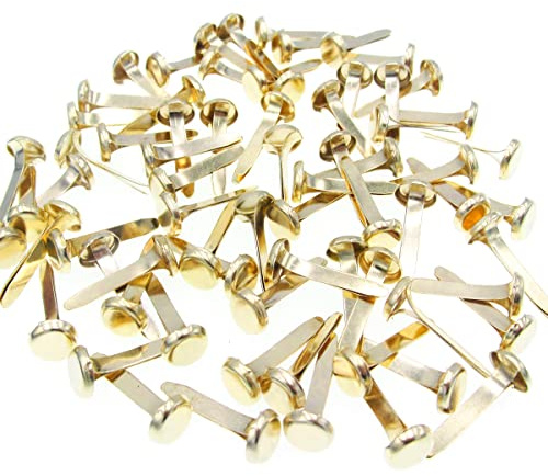 100 piezas de sujetadores de papel de metal para álbumes de recortes, clavos de doble cara para manualidades (dorado)