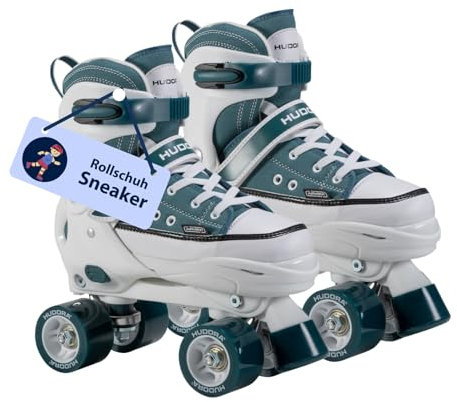 HUDORA Roller Skates Sneaker in versch. Farben & Größen - Kinder Rollschuhe über 4 Größen verstellbar - Rollschuhe für Kinder & Jugendliche - Roller Schuhe mit 4 austauschbaren Innensohlen