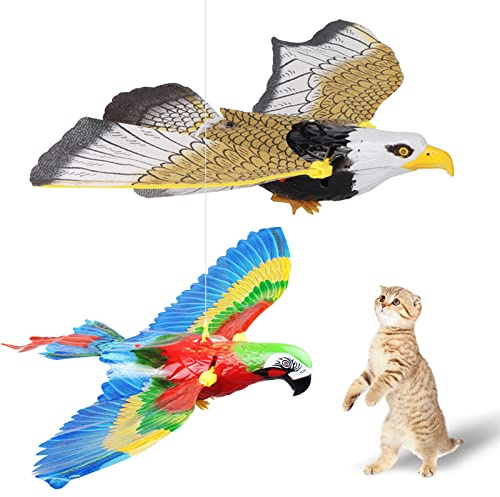 Flying Bird Cat Toy - 2 Pcs Electric Simulated Birds Interactive Cat Toy, Electric Rotating Flying Bird Cat Toy, Simulated Birds Hanging Pet Toy, Toys for Indoor Cats, Pet Intelligence Training Toys
