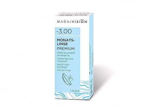 MAGNIVISION Monatslinse Premium weiche Kontaktlinsen für -1,75 dpt. | 1 Stück | BC 8.7 | DIA 14.0 | mit Silikon-Hydrogel-Material und UV-Filter für lange Tragezeiten | ohne Konservierungsstoffe