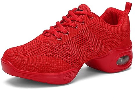 SECHRITE Zapatillas de Baile de Jazz para Mujer con Cordones y Suela Dividida, Rojo 39 EU