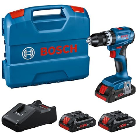 Bosch Professional 18V System Cordless Impact Drill Driver GSB 18V-45 (rotational Speed of 1,900 RPM, incl. 3X 4.0 Ah ProCORE Batteries, Charger GAL 18V-40, in L-Case)