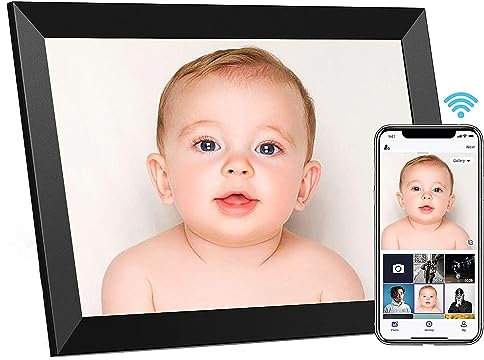 UCMDA Cadre Photo Numérique WiFi - 10.1 Pouces IPS Écran Tactile Smart Cloud Connecté avec 32Go Espace, Partagez Instantanément des Clips Vidéo et Photos Via l'application Frameo,Rotation