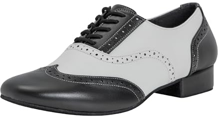 Linodes Men's Latin Dance Shoes 1 Inch Leather Sole Ballroom Salsa Tango Waltz Character Shoe-Black/White-10M-UPD