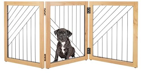 Pet Gate - 3-Panel Indoor Folding Dog Gate for Stairs or Doorways - 54x24-Inch Freestanding Pet Fence for Cats and Dogs by PETMAKER (Natural)