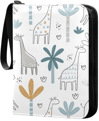 Niedliches Giraffen-Palmen-Sammelkartenalbum, 4 Taschen, Kartenordner, 50 Seiten, 400 Karten, PU-Reißverschluss, Kartenbinder, Aufbewahrungshalter für Sportspielkarte