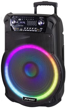 Trevi XFest XF 1600 KB Altoparlante Amplificato Alta Potenza 200W, Cassa Wireless Portatile con Microfono Dinamico Incluso per Karaoke, Presa USB, Micro SD, AUX-IN, TWS, Batteria Integrata