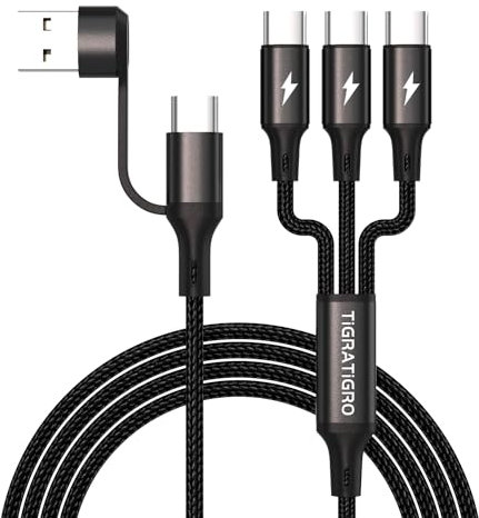 tigratigro Multi Cavo di Ricarica, 4 in 1 Multiplo Cavetto [1.8M] Multiplo Cavetto con 3 Cavo Nylon USB Tipo C, con Adattatore C Femmina a Maschio
