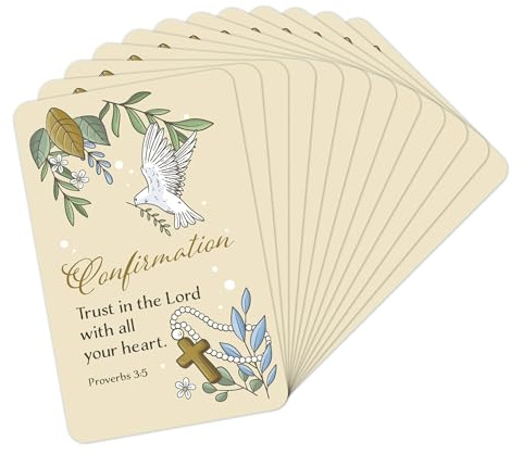 Catholic Confirmation Cards, Prov 3:5 - Pack of 12 Inspirational Christian Cards With Scripture Encouragement, Bible Verse Cards For Women & Men, Wallet Scripture Cards For Devotions