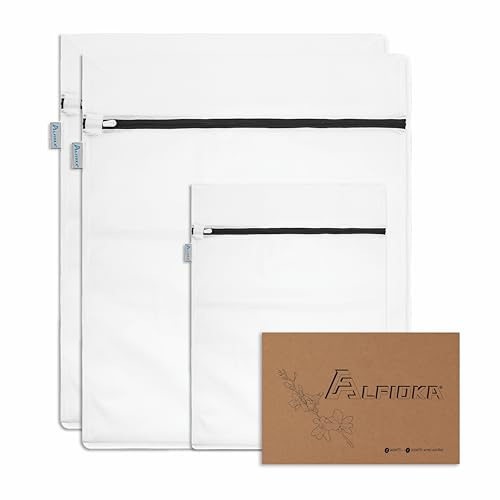 ALFIOKA 2 Retine Per Lavatrice Misura L (50x60) + 1 Misura M (30x40) In Poliestere Premium, Resistenti E Con Zip Anti Ruggine. Rete Fine E Permeabile. Sacchetti Ideali Per Lavare Camicie, Abiti,Calze