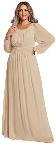 Ever-Pretty Vestido de Fiesta Largo Plisado sin Elasticidad A-línea Corte Imperio Chiffón para Mujer Elegantes Champán 38