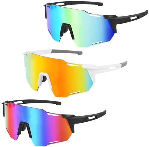 DAJASD Occhiali Veloci, 3 Pezzi Occhiali da Ciclismo Uomo Donna Sport Occhiali da Sole Polarizzati UV400 Protezione Occhiali da Ciclismo Antivento per Uomo Donna