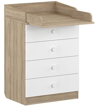 Shefa Kids 600 Elm White 4-Drawer Baby Changing Table with Drawers – Ergonomic Baby Changing Unit & Diaper Changing Station, Convertible Changing Table Unit, Nursery Furniture