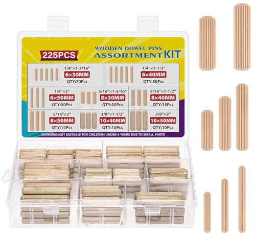 225 Pièces Goupille De Fixation Meubles 6/8/10mm Chevilles En Bois Bouchons Rainurés En Dur Meubles Menuiserie Goupille Cannelée Rainurée Outil Travail Du