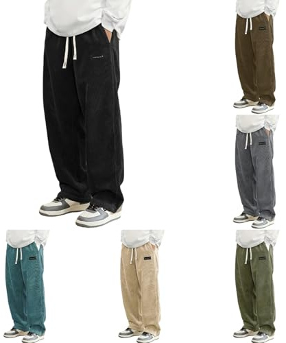 Generico Pantaloni di Velluto Uomo - Kirakuco Pantalonis Giapponesi A Coste Largo Taglio Dritto, Modello con Vita Elasticizzata E Cordino Baggy Elasticizzati Casual Pantalone M