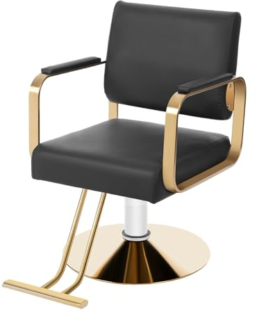 Marsyyds Salon Barber Chair, 360° Degrees Multi-Function Salon Chair for Hair Stylist 440lbs Capacity Adjustable Beauty Spa Hair Styling Chair w/Footrest for Barber Shops & Homes (Black+Golden)
