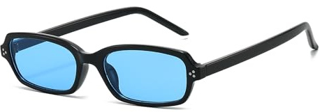 LJCZKA Gafas de Sol Rectangulares Retro para Mujer Hombre Vintage Gafas Pequeñas Estrechas Años 90 Protección UV400 (Negro Azul)