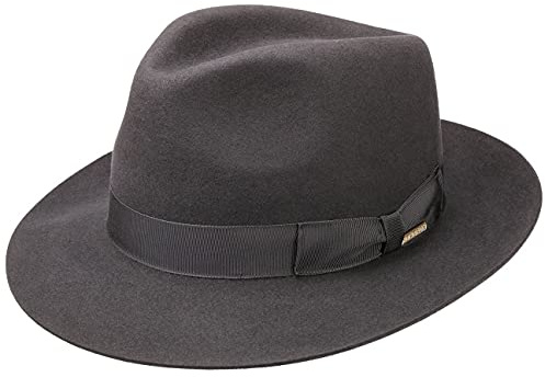 Stetson Sombrero Bogart Penn Mujer/Hombre - Made in The EU de Fieltro Pelo con ala hacia Arriba Forro, Banda Grosgrain Verano/Invierno Primavera Verano Otoño Invierno - 56 cm Gris