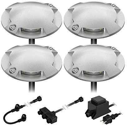 ledscom.de Lámpara de pie LED Bunda, 4 luces, para exterior, transitable, blanco cálido, juego de 4