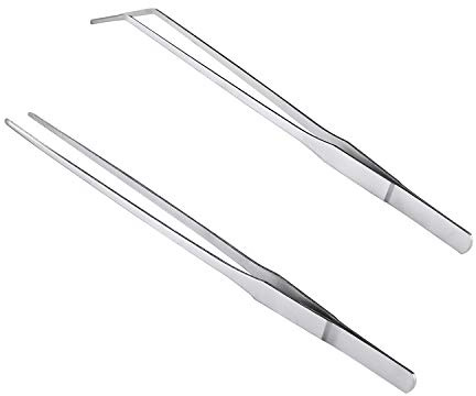 Daimay Aquarium Tweezers Stainless Steel Feeding Straight Tweezer Aqua Scaping Curved Tweezer for Fish Tank Aquatic Plants 10.6 Long