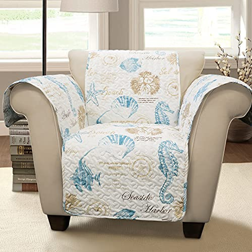 Lush Decor Harbor Life Furniture Protector, Arm Chair, 71 W x 75 L, Blue & Taupe - Chair Cover - Nautical - Armchair Covers - Coastal Decor