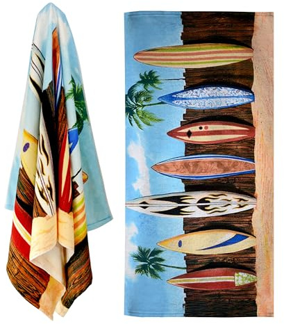 GEEZY Microfibre Beach Towel, Surfboard Design - Quick Drying, Lightweight, Sand-Free, Large & Durable, Summer Design - Beach Essentials for Travel, Holiday, Swimming, Sauna, Adults & Kids, 70x140cm