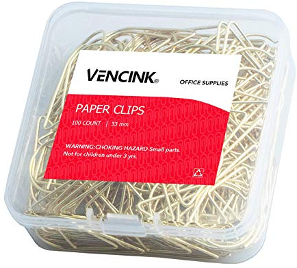 100 Pieces Gold Cute Paper Clips Medium, VENCINK Smooth Stainless Steel Tear Drop-Shaped Wire Paperclips for Office Supplies Wedding Women Girls Kids Students Paper Work
