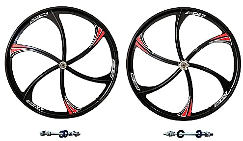 26 inch Mag Wheel Set Rims Front & Rear 100x135mm for 7/8/9s Freewheel, 26 Magnesium Bike Wheels Rim (Black) Disc Brake for Beach Cruisers, MTB's Road Bicycle