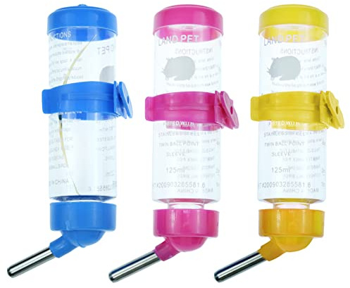 3 Pack Hamster Water Feeder Bottle, 125 ml No-Drip Small Animals Water Dispenser, Pet Hanging Water Bottle for Guinea Pigs, Bunny, Chinchillas, Rabbit