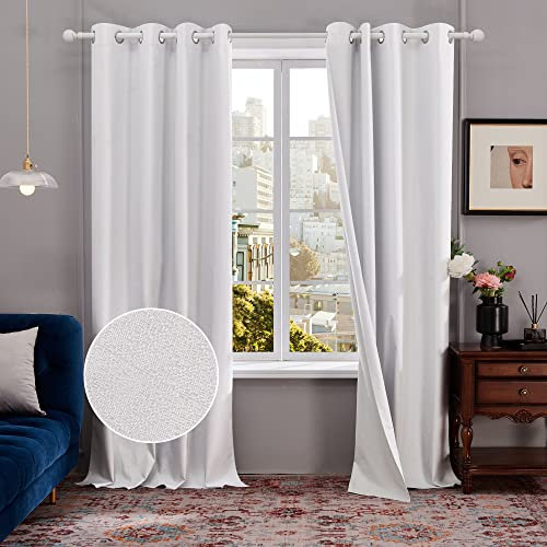 Deconovo Rideaux 100% Occultant à Oeillets, Occultants Isolant Thermique Anti Froid, Salon et Chambre, 2 Pièces, 140×180 CM, Blanc