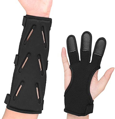 KRATARC Archery Lightweight Finger Tab Gloves & Arm Guard Adjustable Arm Protector for Hunting Target Shooting Accessory Recurve Bow Compound Bow (M)