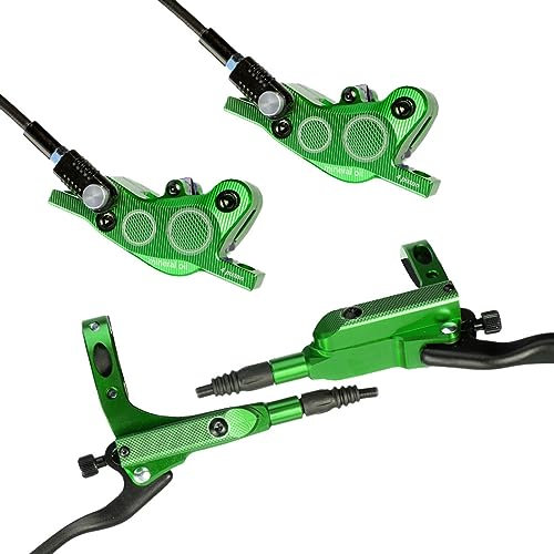 CuteHairy MTB Hydraulic Disc Brakes Set, Left Front 800mm Right Rear 1450mm Hydraulic Brake Set, Aluminum Alloy Hydraulic Disc Bike Brake Kit, 4-Piston Bicycle Brakes Oil Pressure Disc Brake Set green