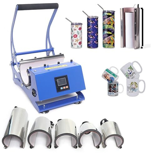 NaMaSyo Kopppresmaskin 600 W mugg sublimeringspress tumbler mugg värmepress maskin 6 i 1 varm press värmepress med 6 underlägg överföringspress gör-det-själv keramik/aluminiumlegering för kaffekopp