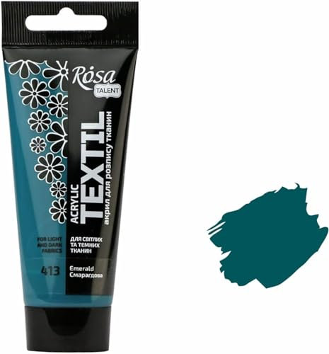Krevo Art Stoffmalfarben Stofffarben Waschfest Textilfarbe smaragdgrün Acrylfarbe Wasserbasis | 60ml Tube | Textilfarbe waschmaschinenfest zum Fixieren | Deckend für helle und dunkle Stoffe