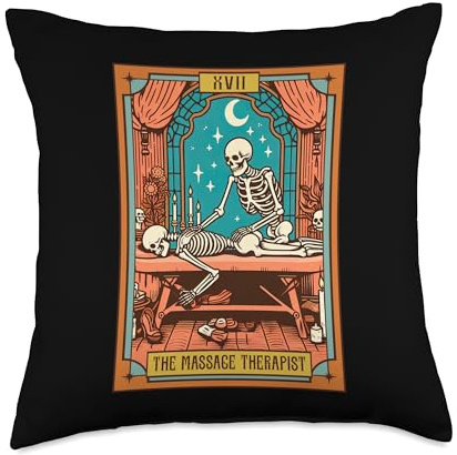 Funny Skeleton Massage Therapy Massage Therapist Tarot Card Throw Pillow