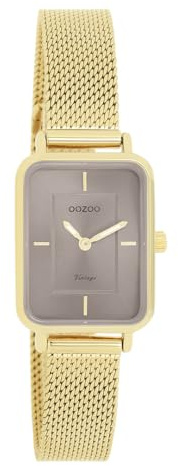 Oozoo Vintage Damen Uhr Gold/Taupe | Armbanduhr Damen mit Mesharmband | Moderne Uhr für Frauen | Edle Analog Damenuhr in rechteckig C20353 (24x28mm Gehäuse)