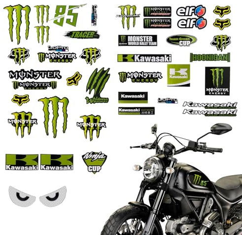 Thoquene 2 Stück Motorrad Aufkleber, Monster Energy Aufkleber für Skateboard Auto Rollerhelm