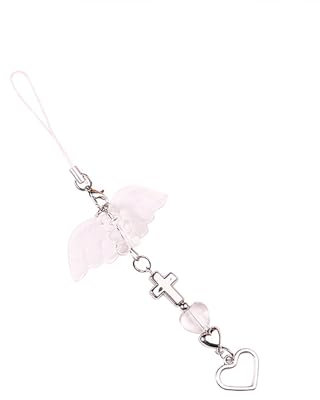 Mabta Élégant Bijoux de Téléphone Porte Clé Telephone, Pendentif Croix Sangles Chaîne Délicate Ailes d'Ange Porte-Clés Ornement Breloque pour Filles
