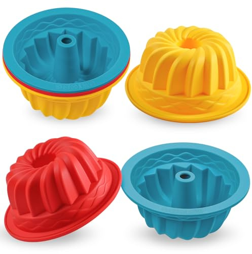 Webake 4 Inch Silicone Mini Fluted Cake Pan Set of 6, Nonstick BPA Free Fluted Tube Cake Pans for Baking, Muffins, Cupcakes