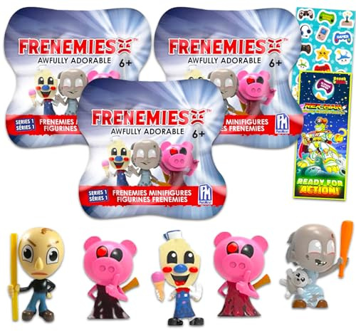 Roblox Toy Party Favors 3 Pack - Bundle with 3 Frenemies Awfully Adorable Blind Bag Figures Feat. Piggy, Baldi, Granny, Hello Neighbor, More | Roblox Mini Figures for Kids