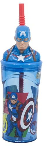 STOR Barnmugg med Sugrör och Lock Avengers, 3D-Figur, 360 ml, Återanvändbar Plast, BPA-fri, Perfekt för Pojkar och Flickor