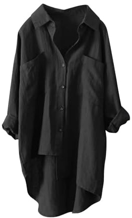 Deals of The Day Women Leinenbluse Damen Lang Sommer Leinenhemd Knopfleiste Hemd Casual Lose Musselin Bluse Große Größen Leinen Shirt Longbluse Sale