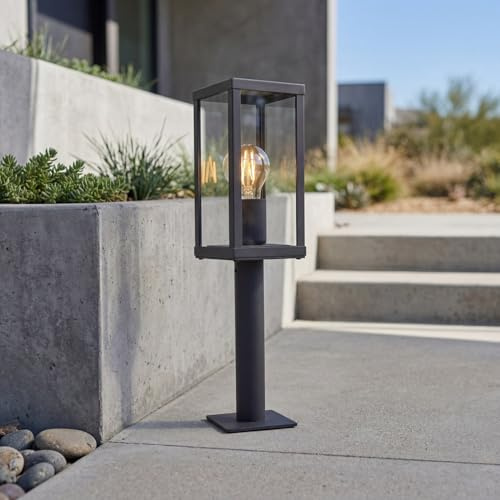 Lampada da sentiero vintage nera in alluminio effetto legno E27 IP44 H:50 cm piccola lampada da esterno a terra illuminazione da giardino illuminazione da sentiero lampada da esterno a piedistallo
