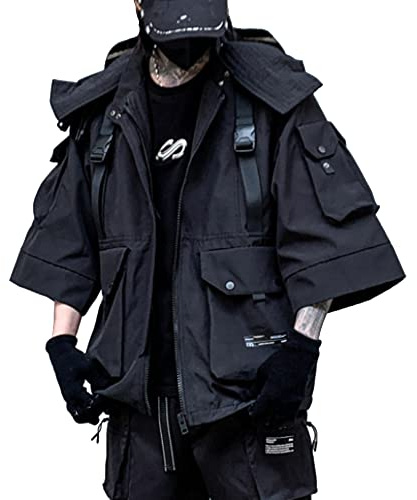 XYXIONGMAO Veste bomber à capuche tactique à fermeture éclair pour homme Style gothique Streetwear Techwear Techwear