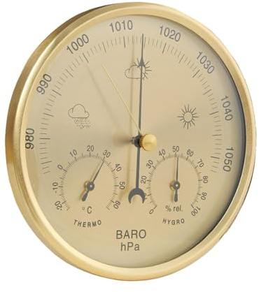 Baoblaze Estación meteorológica barométrica 3 en 1, decoración de Pared, medición de Temperatura, fácil Lectura, para Interiores y Exteriores, para, Dorado