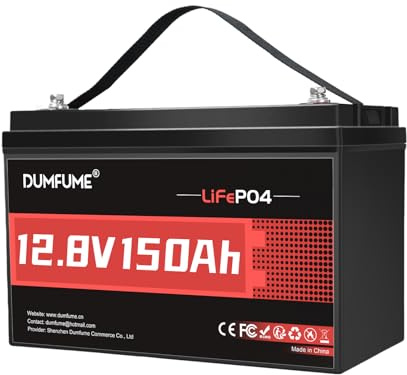 DUMFUME 12V 150Ah Lithium LiFePO4 Deep Cycle Battery Rechargeable Lithium Iron Phosphate Battery for Solar, RV,Marine,Camping,Off-Grid Applications with 100A BMS & Low-Temp Protection