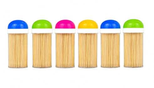 Wooden Bamboo Toothpicks Cocktail Sticks With 6 Pcs Dispenser Box Natural Dental Floss Double Pointed Disposable Appetiser Sticks Food Grade Wooden Picks Ideal For Teeth Cleaning Home Party Essentials