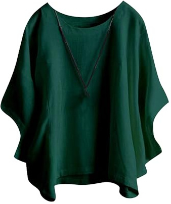 ZICUE Mujer Túnica Tipo Jersey De Estilo Boho Informal De Algodón Y Lino con Mangas Tres Cuartos Corte Holgado Blusa Oversize